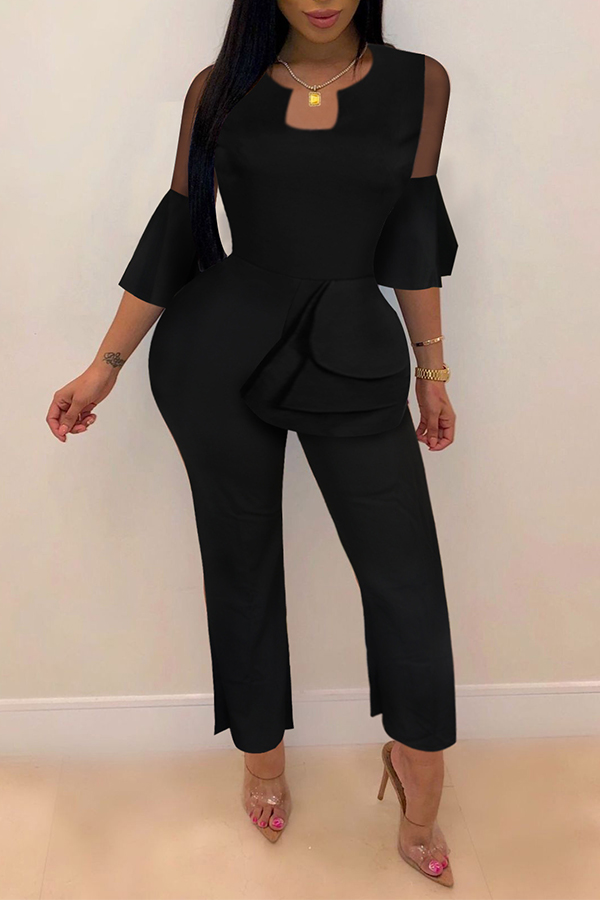 

Lovely Trendy Flounce Design Black One-piece Jumpsuit