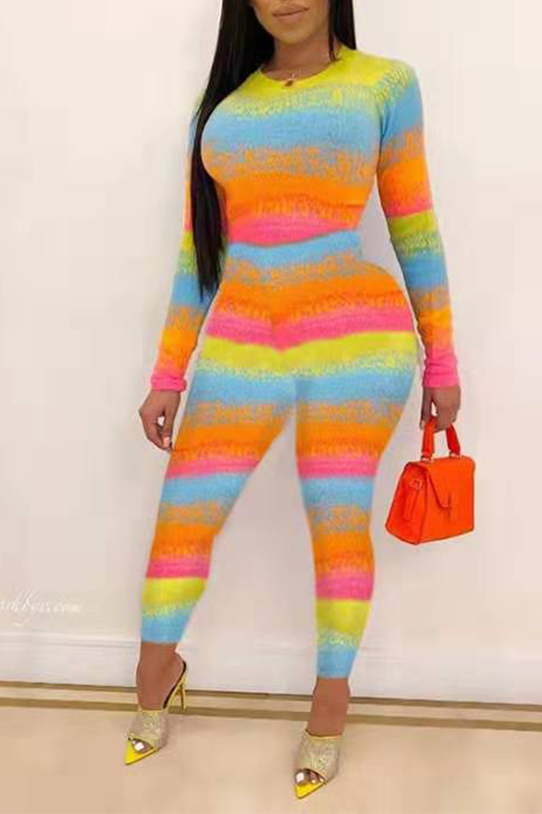 

Lovely Sweet Printed Skinny Multicolor Two-piece Pants Set, Multi