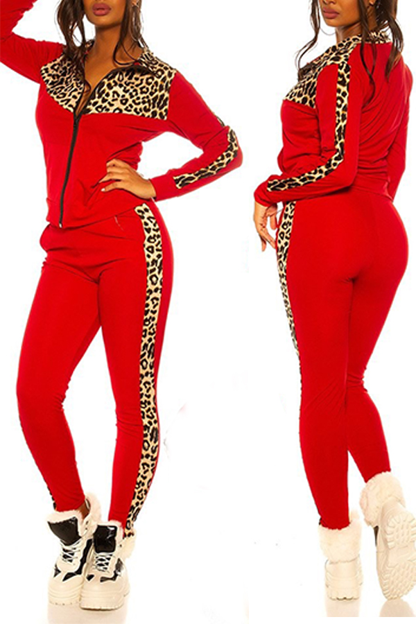 

Lovely Casual Patchwork Red Two-piece Pants Set