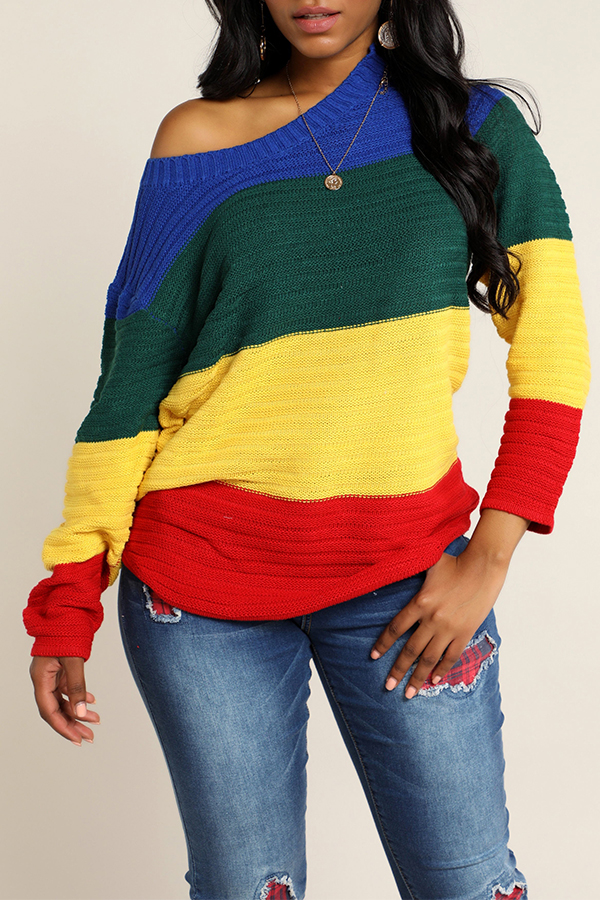 Cheap Sweaters & Cardigans Lovely Casual O Neck Patchwork Multicolor S