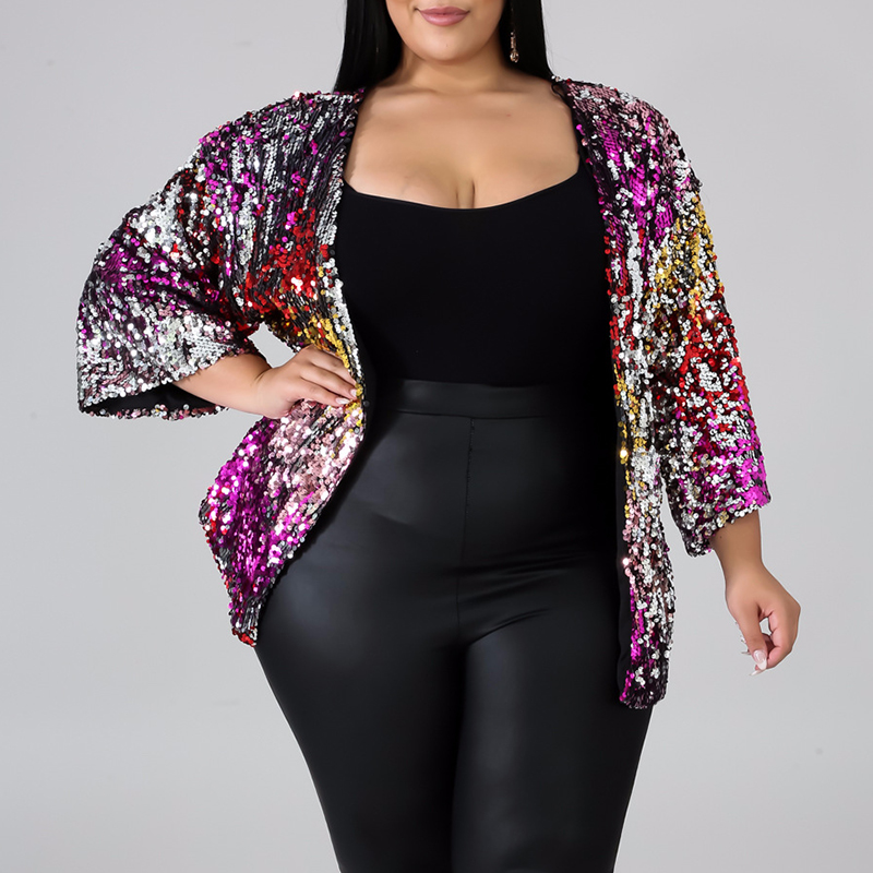 

Lovely Casual Sequined Multicolor Plus Size Coat, Multi
