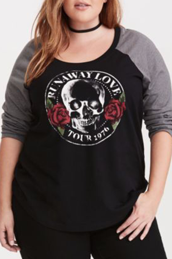 Lovely Casual Printed Black Plus Size T-shirt