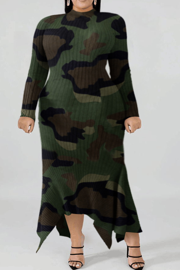 Cheap Plus Size Dress Lovely Casual Camouflage Printed Ankle Length Pl