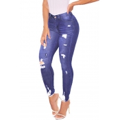 Lovely Casual Broken Holes Skinny Baby Blue Jeans