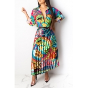 Lovely Casual Turndown Collar Printed Multicolor T