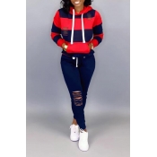 Lovely Casual Hooded Collar Hollow-out Red Two-pie