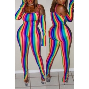 Lovely Casual Striped Skinny Multicolor One-piece 