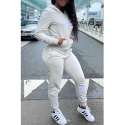 Lovely Casual Hooded Collar Printed White Two-piec