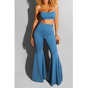 Lovely Leisure Off The Shoulder Blue Two-piece Pan