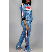 Lovely Casual Patchwork Blue Two-piece Pants Set