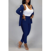 Lovely Work Basic Blue Two-piece Pants Set(Without