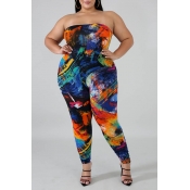 Lovely Casual Printed Multicolor Plus Size Two-pie