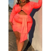 Lovely Casual Cross-over Design Orange Plus Size T
