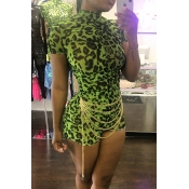 Lovely Sexy Leopard Printed Green One-piece Romper