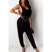 Lovely Casual Loose Black One-piece Jumpsuit