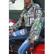 Lovely Casual Printed Army Green Jacket