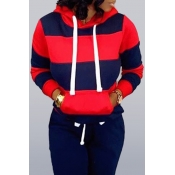 Lovely Casual Hooded Collar Striped Navy Blue Hood
