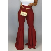 Lovely Casual Flared Wine Red Pants