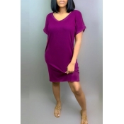 Lovely Leisure V Neck Purple Knee Length Dress