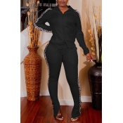 Lovely Casual Patchwork Black Two-piece Pants Set