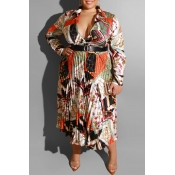 Lovely Casual Printed Multicolor Mid Calf Plus Siz