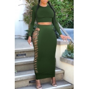 Lovely Sexy Hollow-out Army Green Two-piece Skirt 