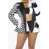 Lovely Casual Patchwork Black Plus Size Blazer(Wit