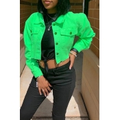 Lovely Casual Buttons Design Green Coat