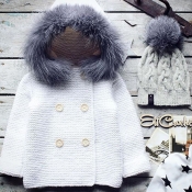 Lovely Sweet Hooded Collar White Girls Cardigan