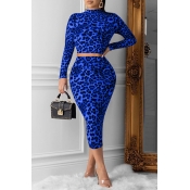 Lovely Casual Printed Blue Two-piece Skirt Set