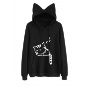 Lovely Casual Cat Black Hoodie