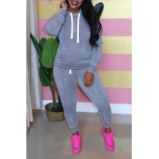 Lovely Casual Hooded Collar Grey Two-piece Pants S
