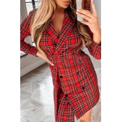 Lovely Casual Plaid Printed Red Blazer