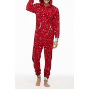Lovely Family Printed Red Father One-piece Jumpsui