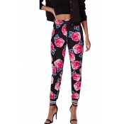 Lovely Casual Floral Printed Black Pants