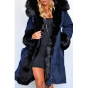 Lovely Casual Patchwork Blue Coat