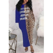Lovely Casual Leopard Printed Blue Mid Calf Dress