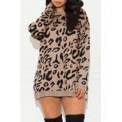 Lovely Casual O Neck Printed Khaki Sweater