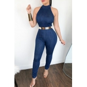 Lovely Casual Sleeveless Blue One-piece Jumpsuit