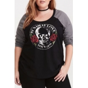 Lovely Casual Printed Black Plus Size T-shirt
