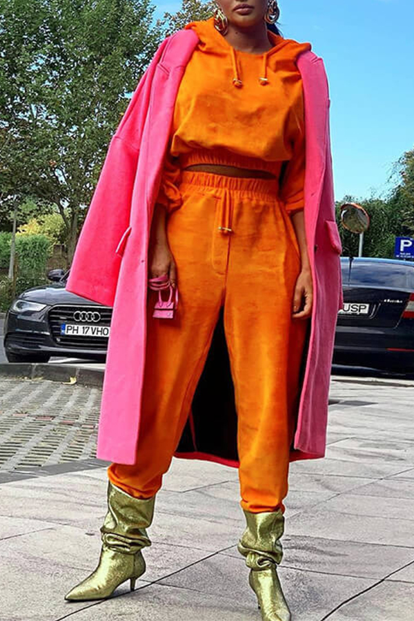 

Lovely Casual Hooded Collar Crop Top Croci Two-piece Pants Set