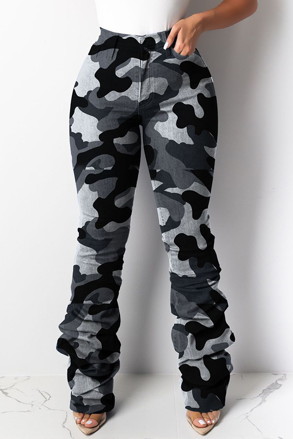 

Lovely Casual Camouflage Printed Grey Pants, Gray camouflage