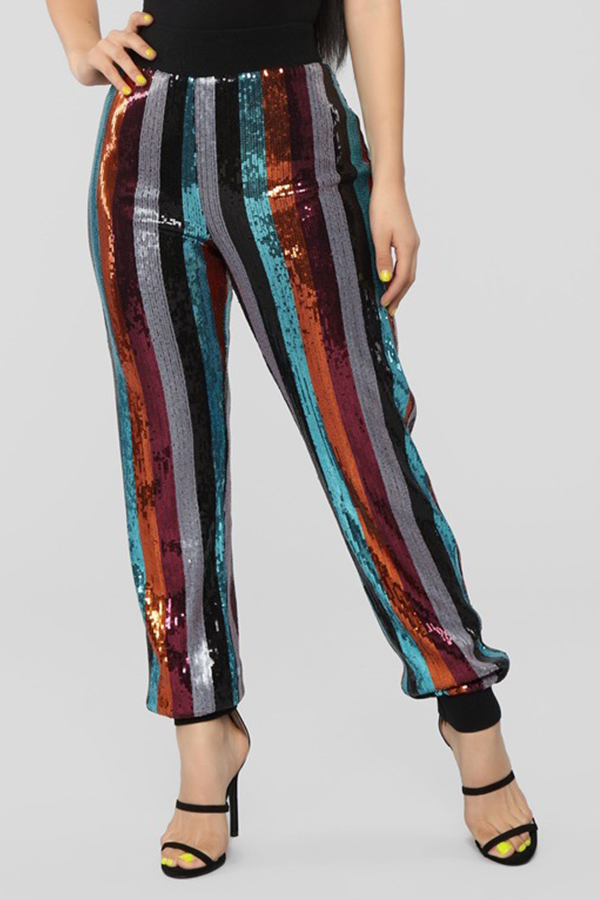 Lovely Casual Sequined Striped Multicolor Pants