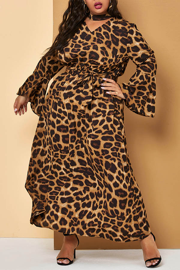 

Lovely Casual Leopard Printed Ankle Length Plus Size Dress