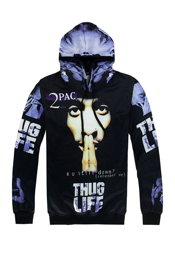 

Lovely Casual Printed Blue Hoodie