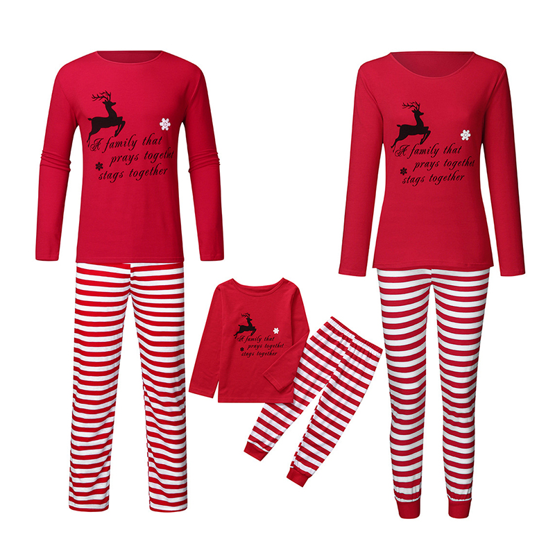 

Lovely Family Striped Printed Red Kids Two-piece Pants Set