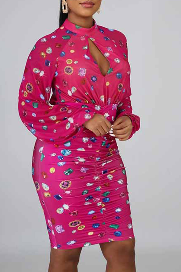 

Lovely Sweet O Neck Printed Light Pink Knee Length Dress