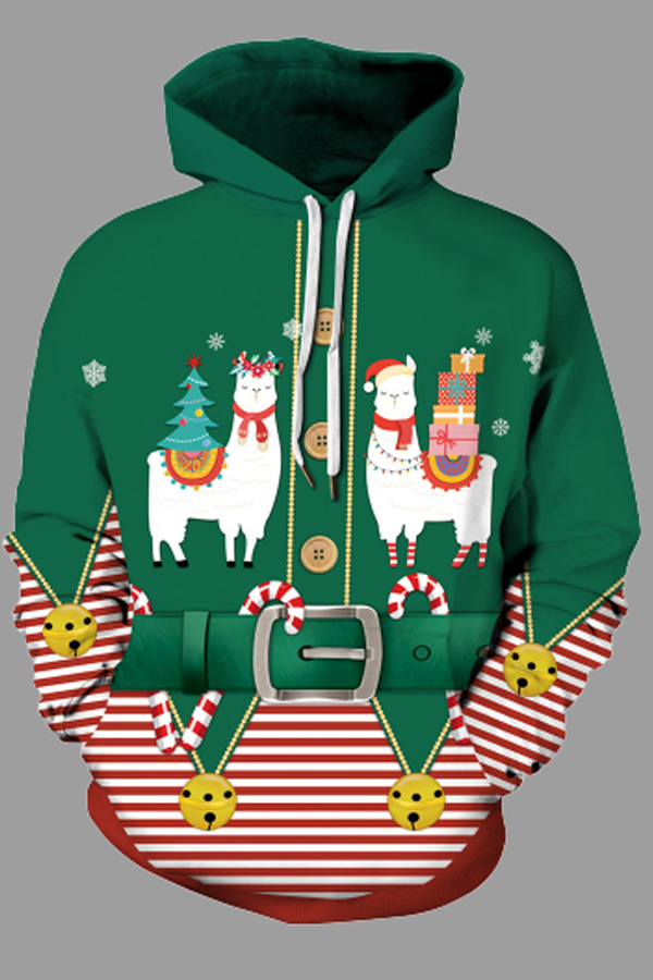 

Lovely Christmas Day Printed Green Plus Size Hoodie