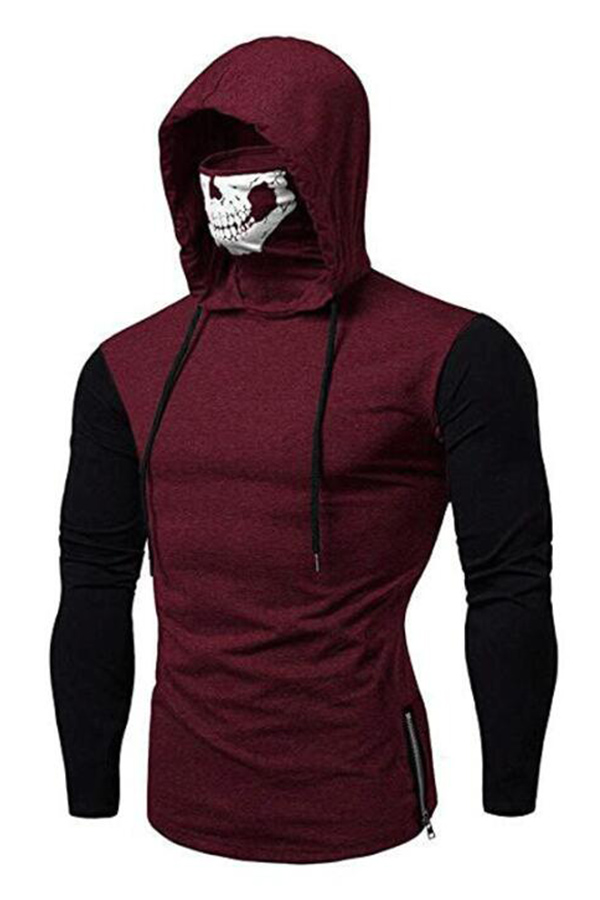 

Lovely Casual Hooded Collar Skull Printed Wine Red Hoodie