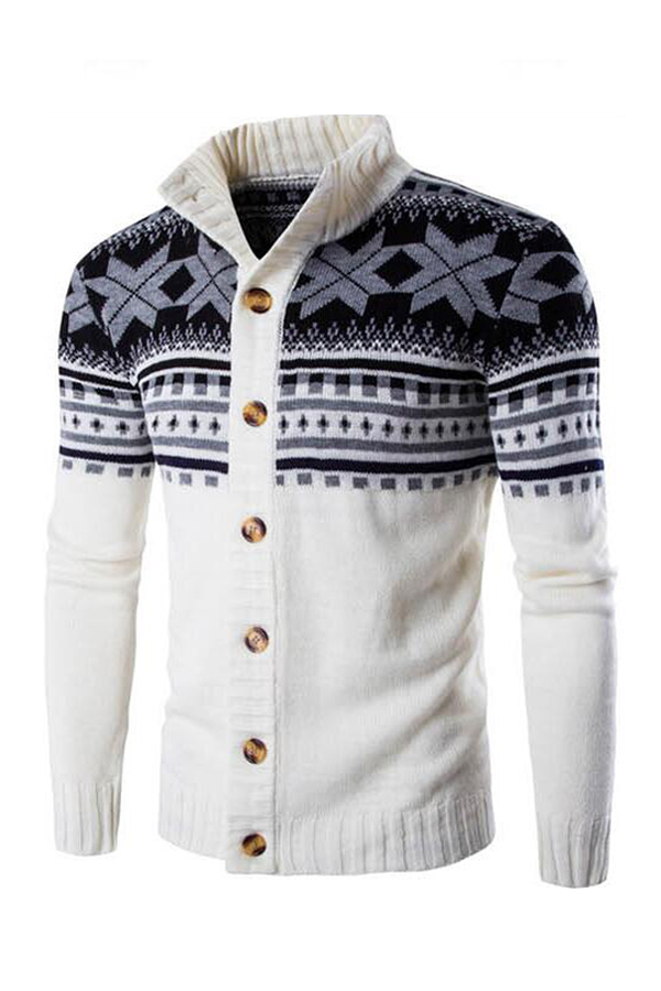 Lovely Christmas Day Buttons Design White Cardigan
